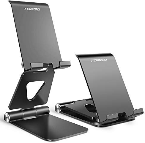 Handy-Ständer Verstellbarer[2020 Update], Klappbar Handy Halter mit praktischem Ladeanschluss, Höhenverstellbar handyständer kompatibel für iPhone/Samsung/Smartphones/iPad Mini/Kindle, Schwarz