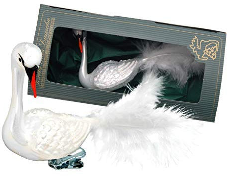 Krebs Glas Lauscha - Christbaumschmuck aus Glas - Schwan mit Federn auf Clip - Größe ca. 9 cm - Made in Germany