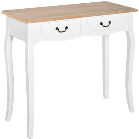 HOMCOM Tavolo Console Messicano 2 Cassetti 87x34x78 cm Bianco