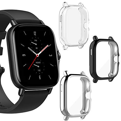 LvBu Schutzhülle Kompatibel mit Amazfit GTS 2, Flexibles TPU Vollschutz mit Displayschutzfolie Kratzfest Displayschutz Schutz Hülle Für Amazfit GTS 2 (schwarz+schwarz)