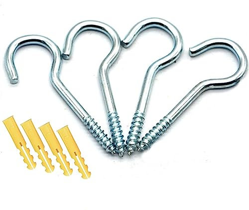 LORD CIG Screw in Washing Line 4 INCH (100mm) Hooks 4PC with Plugs Clothes Line Hooks Screw in Ceiling Self Tapping Stainless Steel Rust Proof Hanging Plants, Cups, Utensils, for Indoor and Outdoor