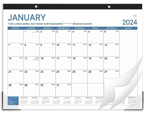 Tischkalender 2023–2024 – Großer Tischkalender 2023–2024, Juli 2023 – Dez. 2024, 55,9 x 43,2 cm, 18 Monate Planung, große linierte Blöcke, Abreiß-Design, 2 Eckenschutz und 2 Haken zum Aufhängen, Blau