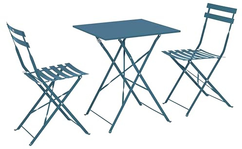 Oviala Gartentisch und 2 Stühle, Stahl, Blau Pacific