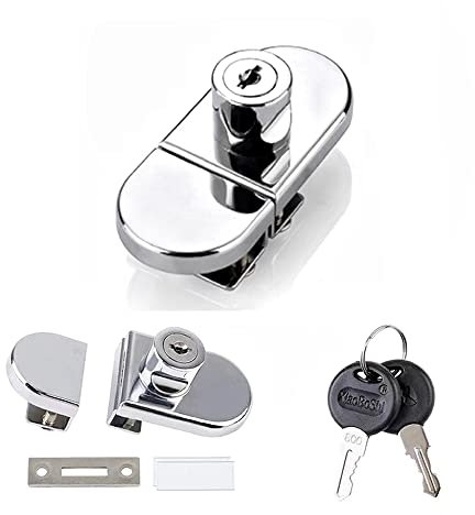 Serratura Vetro Con Overlock,Serratura Porta in Vetro Chiusure per Armadi Lucchetto 5-8mm con 2 chiavi,per Bagno e Toilette,Senza Cornice,per Porte in Vetro(D'argento)