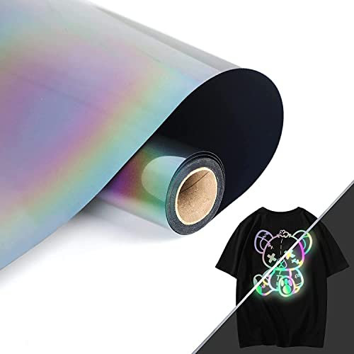 HTVVETUR HTV Vinyl-Rolle, reflektierend, Regenbogenfarben, 30,5 x 20,3 cm, zum Aufbügeln, PU-Stretch-Vinyl für Silhouette, leicht zu schneiden und zu entgittern (reflektierender Regenbogen)