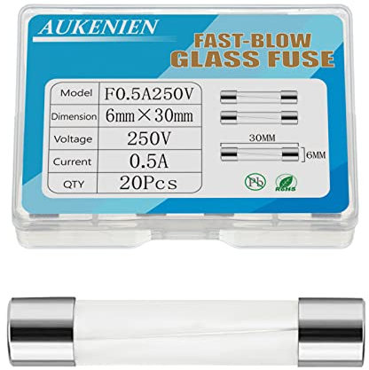 AUKENIEN 0,5A 0,5 Ampere 250V Glassicherung 6x30MM Sicherungen Glasrohrsicherung Feinsicherung Schnelle Schlag Glas Sicherung