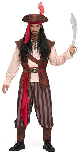 Spooktacular Creations Herren Karibik Piraten Kostüm Erwachsene Seekapitän Räuber Kostüm für Halloween Dress Up Party, Cosplay Party