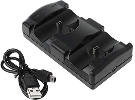 Black Universal USB Powered Dual Double Charger Dock Stand Charging Station for PS3 Move Wireless Controller Digital Network Power Supply cable Barrier Audio Plug Terminal joint Socket Mount Jack lead