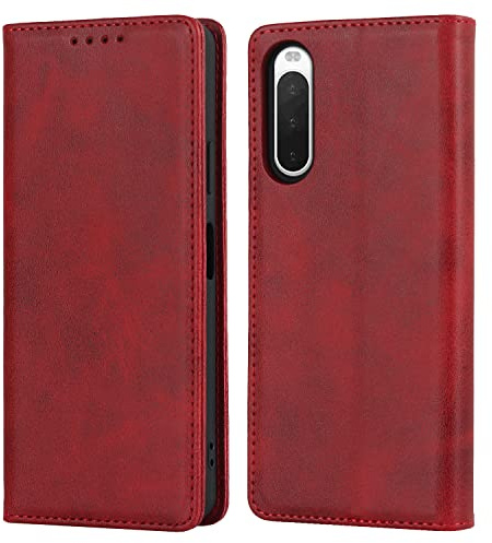 CAVOR Hülle Kompatibel mit Sony Xperia 10 IV,Flip Leder Geldbörse Handyhülle,[3 Kartenfach][Magnetverschluss][Ständerfunktion],Klapphülle Schutzhülle Handyhülle für Xperia 10 IV - Rot