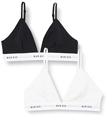 Nur Die 2er Pack Soft BH sportlich ohne Bügel bügelloser BH Triangel Bra Bustier Baumwolle Damen, schwarz/Weiss, L