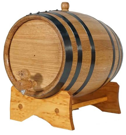 Eichenfass (5 Liter) mit Ständer, Stöpsel und Zapfhahn – Mini-Whiskyfass aus Holz – verkohlte Eichenfässer für Whiskey, Bourbon, Cocktails, Rum, Tequila, Mead Wein
