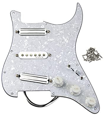 OriPure 3-lagige SSS-Dual-Rail-Tonabnehmer Geladene vorverdrahtete Schlagbretter Alnico 5 Gitarren-Pickguard-Set mit 5-Wege-Schalter für ST 11-Loch E-Gitarre Weiße Perle