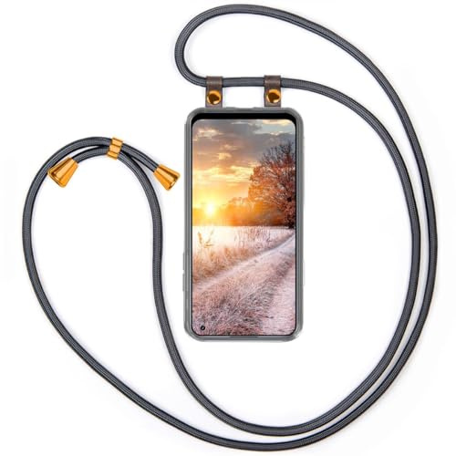 moex Handykette für Realme 9 Pro Plus Hülle mit Band abnehmbar, Handyhülle mit Kette zum Umhängen, Handyband 155 cm lang Stoff Kordel Umhängehülle, Handy Umhängeband, Anthrazit
