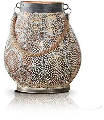 KHG Windlicht 23,5 cm mit Kerze in Gold, mit Henkel aus nachhaltigen Naturprodukten, Kerzenständer, Kerzenhalter, Outdoor und Indoor, Deko, für Wohnzimmer, Balkon, Terrasse, Garten usw.