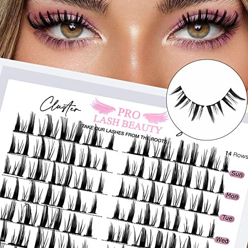 Faux Cils, 140 pièces Lash Individuels Cils 14 paires Groupes Extensions Cils DIY Colle Extension Cils Custom Cluster Eyelash Mix Longueur Fluffy Super Thin Band (Manga-D-mix)