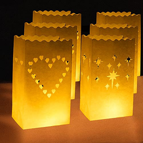 Lichtertüten Papier Lichttüten Candle Bags Dekorationen für Geburtstag Party Hochzeit Weihnachten 2 Muster 20 Stück Weiße