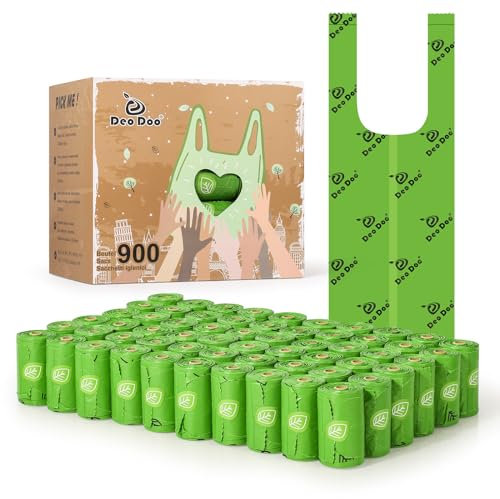 Hundekotbeutel Biologisch Abbaubar mit Henkel Kotbeutel für Hunde mit Duft 900 Stück 60 Rollen Aus Recycelten Materialien Hergestellt 50% Speisestärke Auslaufsicher