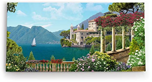 Paul Sinus Wandbild 120x60cm Gardasee Italien Kunstvoll Berge Villa Garten Blumen