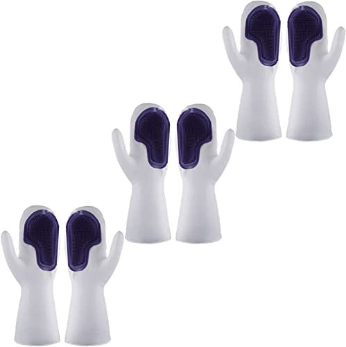 FCSHFC 3 Paare Putzhandschuhe Silikon Wiederverwendbar Reinigung Schwammhandschuhe, Badezimmer Wasserdicht Gummihandschuhe Haushaltshandschuhe (Color : Blau, Size : A)