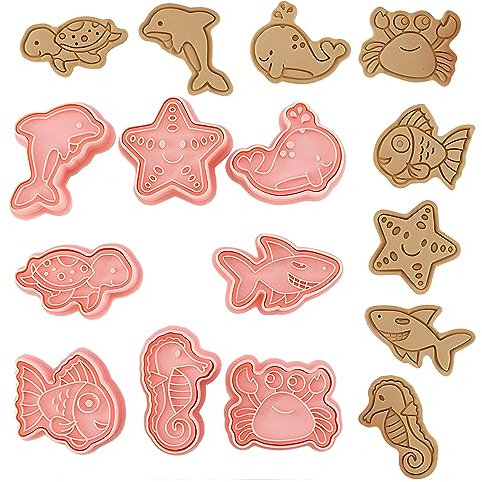 HIMKI Ausstechformen Kinder 3D Cookies Cutter Set, 8-/10-teilig DIY Keksausstecher Plätzchenformen mit mehr Mustern für Weihnachten Halloween Ostern Geburtstag Kinderparty usw (8pcs-Meerestiere)