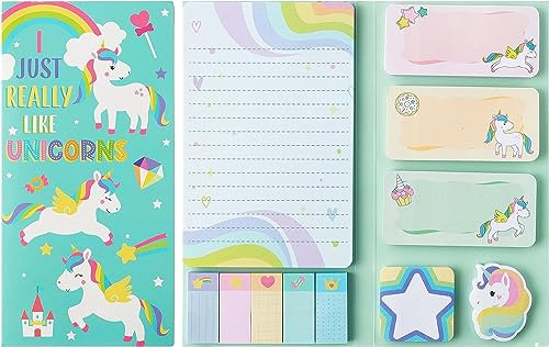 PANTIDE 550Stück Ich mag Einhörner einfach sehr Haftnotizen Set Einhorn Selbstklebend Notizblöcke zum Schreiben Tier Tabs Seitenmarker für Kinder Studenten Geschenk Schule Belohnung Büro Zubehör
