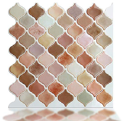 Backsplash Fliesen Aufkleber, 4Pack 25,4 x 25,4 cm Arabesque Peel Stick wandtegels, 3D waterdichte Aufkleber Backsplash wandtegels Pasen decoratie tegel voor keuken, badkamer, huis (B)