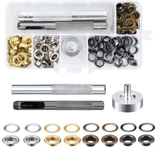 100 Set Kit de Grommets Eyeletspour le cuir 6mm avec 3PCS Pince a Oeillet Kit de Grommets Eyelets Outils Oeillet de rondelle Kit pour DIY Couture Chaussures Ceintures Sacs à Dos Vêtements Tentes