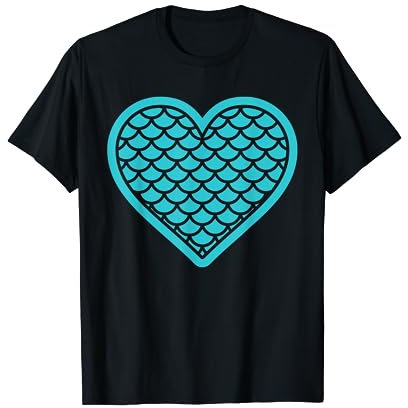 Halloween Fischschuppen Meerjungfrau Herz Kostüm Frauen Mädchen Teenager T-Shirt
