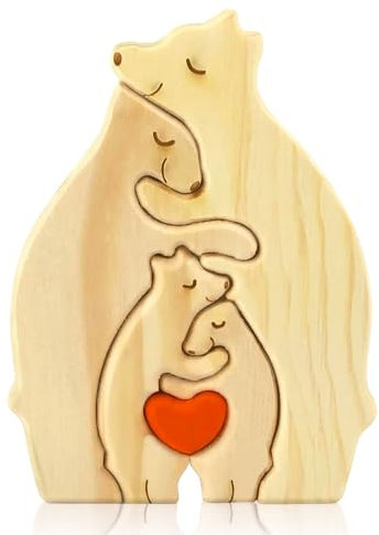 Personalisiertes Holzkunstpuzzle der Bärenfamilie mit Holz Bär Skulpturen Desktop Ornament Home Tischdekoration, Geschenk für Familie| Bürodekoration