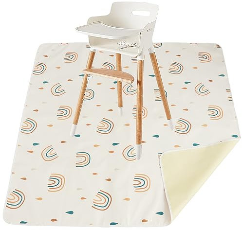 Hochstuhlteppich 110x110 cm Bodenschutz Kinder Rutschfest Wasserdicht Indoor Outdoor Teppich Regenbogen