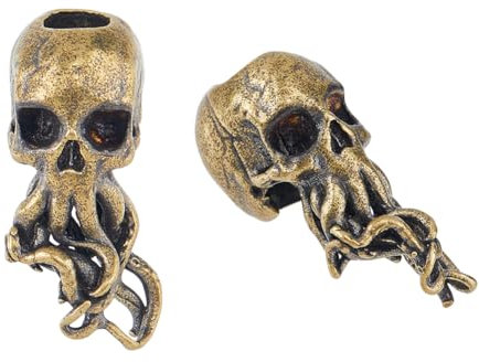 SUPERFINDINGS 2 Stück Totenkopf Schwert Lanyard Perle EDC Charm Perle Messing Europäische Perlen Bronze Großes Loch Perlen Paracord Schnur Werkzeugperle für Halloween Schmuckherstellung