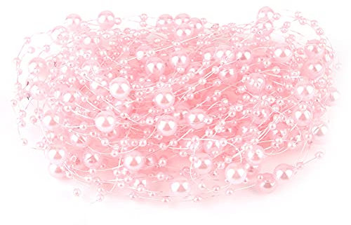 BORDSTRACT Christmas Tree Beads Garland, 32.8ft Pearl Strands Chain, Artificial Plastic Beaded Garland Decoration for Christmas Tree, Home, DIY, Fireplace, Holiday, Wedding Party(Pink)
