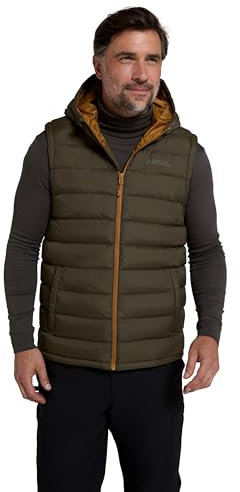 Mountain Warehouse Seasons Mens Hooded Padded Gilet - Water-resistant Isotherm Sleeveless Jacket with Side Pockets - Spring Summer, Camping, Outdoors, Travelling & Hiking Dark Khaki XL