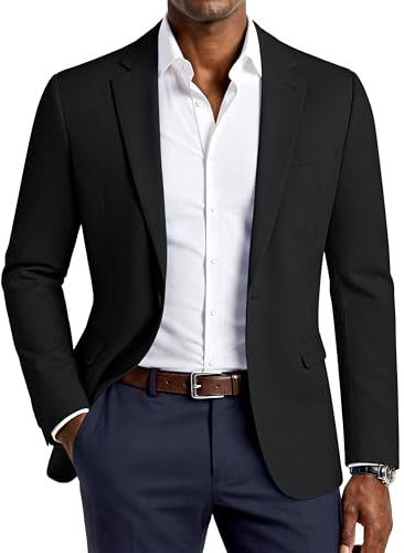 PJ PAUL JONES Men's Casual Blazer Regular Fit Sport Coat One Button Active Suit Jacket Western Business Sportcoat Black