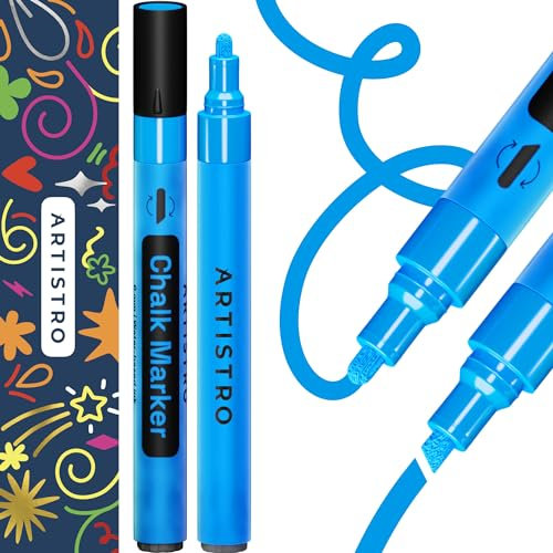 Artistro 2 Blau Neon-Kreidemarker – radierbare Kreidestifte mit 3 mm wendbarer Spitze für Tafel, Kreidetafel, Autofenster, Glas – Flüssigkreide-Marker, ideal für Kinder und Erwachsene, Restaurants