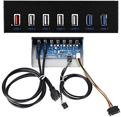 USB3.0 Optical Drive Front Panel 5.25 Inch 7 Port HUB 19PIN to 2 Port U3+4 Port U2 Fast Charging Panel for Desktop PC