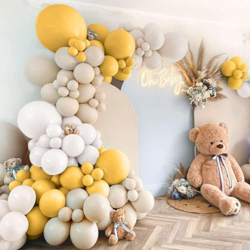 Luftballon Girlande Gelb und Sand Weiß, VUCDXOP 130 Stück Luftballons Bogen Kit, Ballon Arch Kit Latex Ballons Girlande Kit für Geburtstag Party, Abschlussfeier, Jubiläum,Baby Shower,Hochzeit
