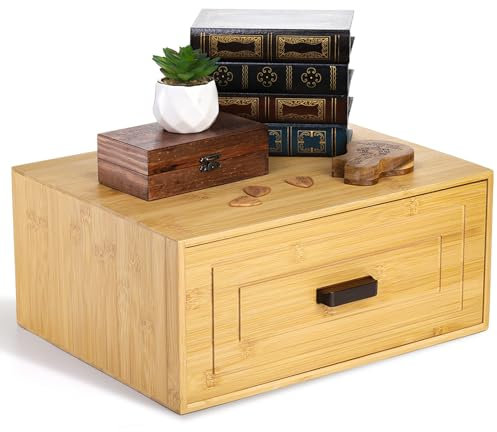 Kingrol Schreibtisch-Schubladen-Organizer aus Bambus mit Griff, 38 x 30 x 16,5 cm, stapelbar, Tisch-Aufbewahrungsbox, Heimbüro, modulare Aufbewahrungsbox mit Schublade für Schrank, Schlafzimmer und