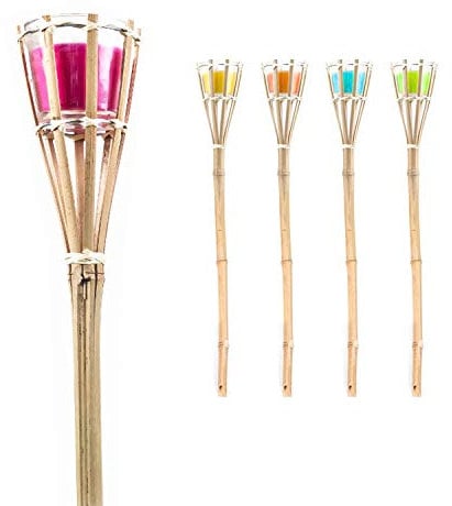 INDA-Exclusiv 5er Set Bambusfackeln Fackeln Gartenfackeln Partyfackel Bambus Zitronen Kerze im Glas Citronella 77cm