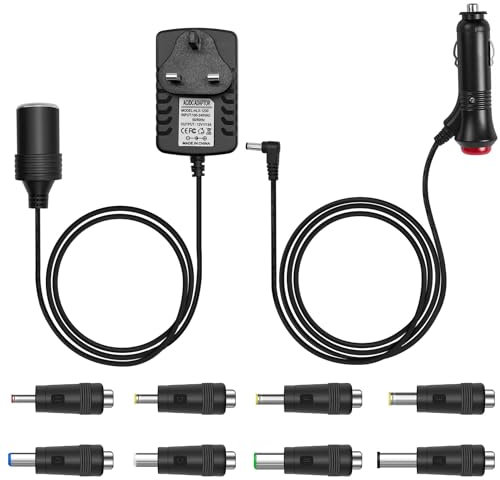 Hoembpn Car Power Inverters Plug Adapter 240V 3A AC Mains to 12V Cigarette Lighter Socket Converter UK Plug, DC 5.5x2.1mm Car Charger 12V Cigarette Lighter Cable with Switch, 8 DC Connectors