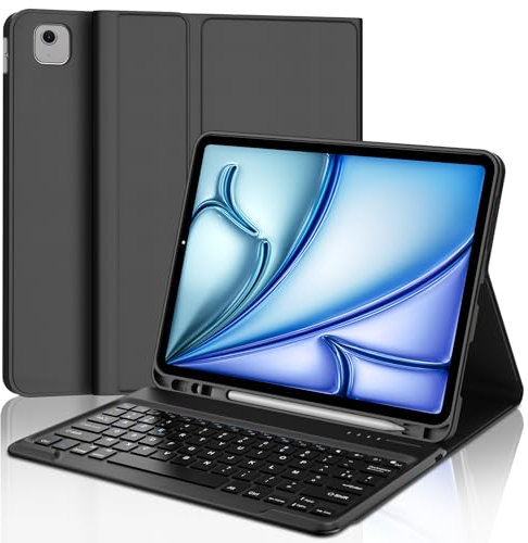 JADEMALL Tastiera iPad Air 13 Pollici M3 2025, Custodia Tastiera per iPad Air 13 M2/M3 2024/2025, Italiano QWERTY Tastiera Bluetooth Rimovibile Custodia con Supporto Pencil, Nero