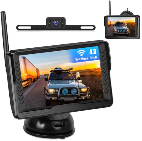 CAMECHO Cámara de Reversa Inalámbrica con Pantalla HD IPS de 4.3, Impermeable IP69, Transmisión Digital, Líneas de Asistencia Ajustables y Instalación DIY – Ideal para Auto, Minivan y SUV