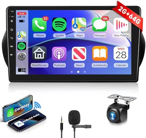 2G+64G Wireless Carplay Android 13 Autoradio 2 Din für FIAT Fiorino/Qubo/Citroen Nemo/Peugeot Bipper 2008-2017 10.1 Zoll Autoradio mit Android Auto Navi GPS WiFi Bluetooth FM/RDS/SWC Rückfahrkamera