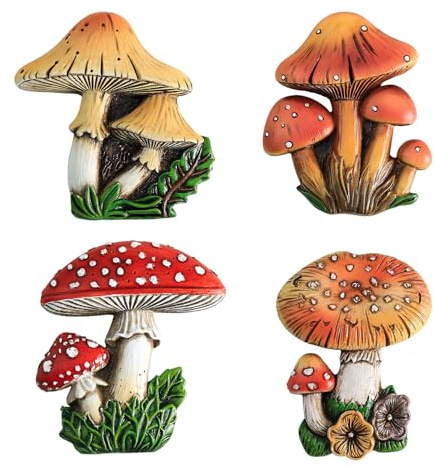 Bicuzat 4 PCS Resin Fridge Magnets Mushroom Refrigerator Magnets for Whiteboard Refrigerator Office Photo Cabinet Bulletin Board Home Decoration, Photo Display, Office Message, Kitchen Accessories