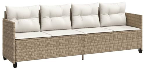 4-Sitzer Sofa mit Kissen, Garten Schlafsofa Gartenliege Outdoor Sofa Couch Liege Sonnenliege Terrassenliege, Beige Poly Rattan