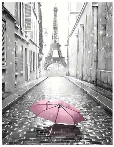 DCIDBEI Diamond Painting Eiffelturm Paris 40x50cm Diamant Malerei Malen nach Zahlen Eiffelturm Diamant Painting Bilder Paris Landschaft Bastelset Mosaik Leinwand Aufkleber Gemälde Rosa Regenschirm