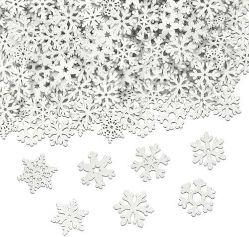 UPINS 200 Stück Weihnachtsdeko Schneeflocken Holz, Schneeflocken Weihnachtsbaum Deko Weiß Schneeflocken Streuteile für Tischdeko Adventskranz Deko Winterdeko Christbaumschmuck