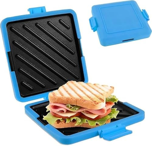 Microwave Toastie Sandwich Maker, Silicone Microwaveable Cookware Wireless Toastie Maker, Heatwave Technology Sandwich Toaster, Nonstick Plate Sandwich Maker for Cooking Crispy Sandwiches (Blue)