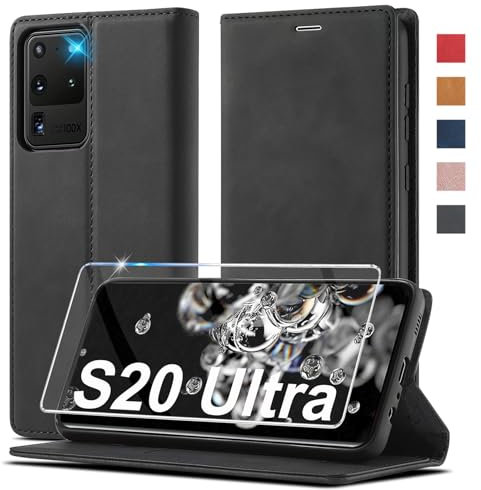 Handyhülle für Samsung Galaxy S20 Ultra Hülle Leder [Mit Schutzfolie] für Samsung Galaxy S20 Ultra Hülle Klappbar Leder Flip Wallet 360 Stoßfeste Case Schutzhülle Klapphülle für Samsung S20 Ultra