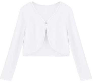 Arshiner Bolero per Bambina con Manica Lunga Aperta Corta Cardigan Elegante in Maglia Jumper Cardigan Spalla Giacca Bolero Bambini Bianco 150